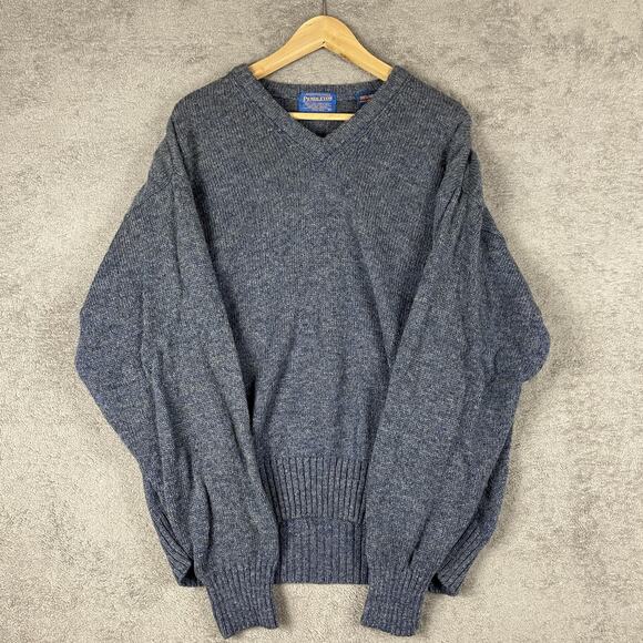 Pendleton Sweater Mens XL Blue Shetland Wool Pullover V Neck Knit Made in USA - Picture 4 of 12